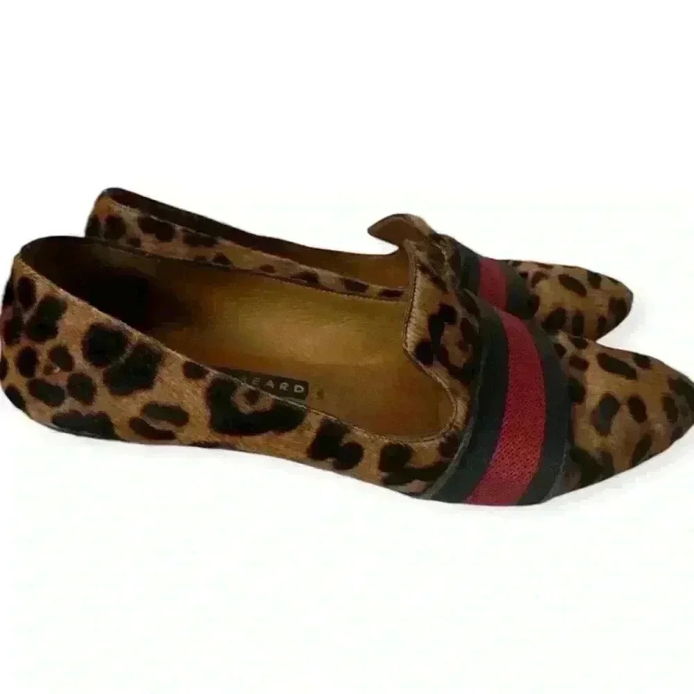 Veronica Beard Griffin Leopard Animal Print Cow Hide Fur Loafer Flats 36.5